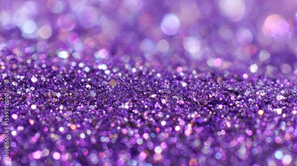 Poster a close-up view of vibrant purple glitter showcases a shimmering surface filled with sparkling parti