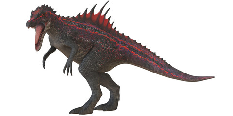 Fierce dinosaur with sharp spikes and open mouth roaring.