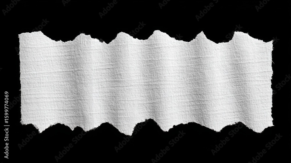 Poster a piece of torn white paper is displayed against a black background. the uneven edges and textured s