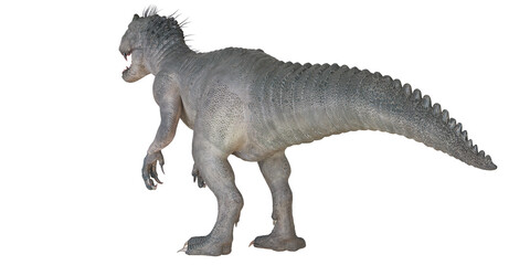 Realistic dinosaur model on white background.