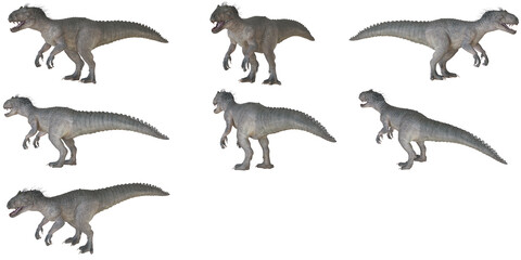 Various poses of a fearsome dinosaur on white background