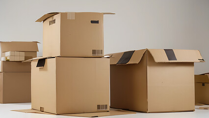 Stack of Brown Cardboard Boxes for Moving and Storage