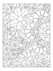 Fototapeta premium Doodle floral pattern in black and white. Page for coloring book: very interesting and relaxing job for children and adults. Black and white flower pattern for adult coloring book
