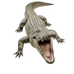 Gaping crocodile statue isolated on white background