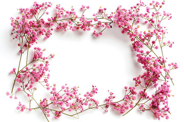 Fototapeta premium Pink flower frame white background floral design