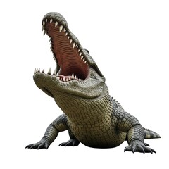 Gaping crocodile statue isolated on white background