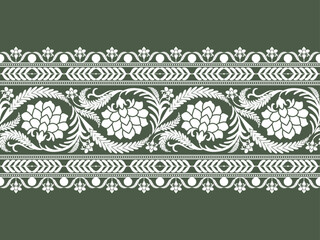 White zig zag floral lace border pattern stripe on denim blue background for decorations, fabric prints, table runner, and other prints