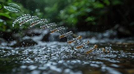 Nature's Tiny Spiral:Water Droplets Dance in a Forest Stream