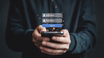 Man logs into account on smartphone, providing username and password information securely