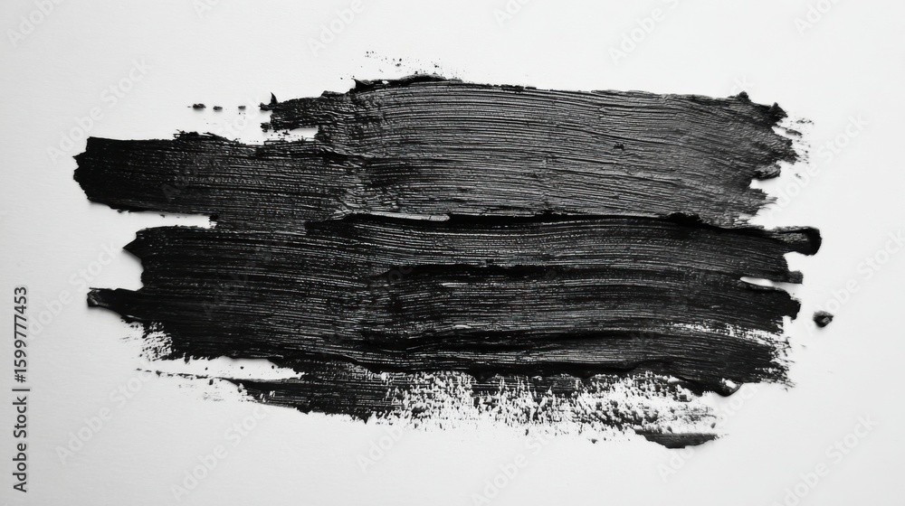 Poster a thick stroke of black paint is applied across a white canvas, showcasing the texture and depth of 