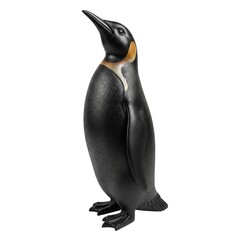 Penguin statue standing upright isolated on white background