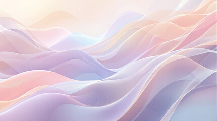 Fototapeta premium Abstract pastel wave pattern with soft, flowing, translucent lines in shades of pink, purple, and blue, creating a dreamy, ethereal landscape