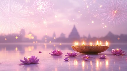 Banner design for diwali festival and podium,Diwali light decoration candle with fireworks,Stage,Product display Showcase design sparkle background,Deepavali,Dipavali,3D podium illustration.