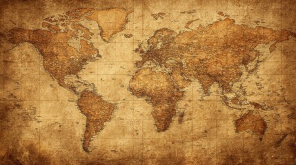 The vintage world map displays numerous countries and continents with intricate detailing. It offers a nostalgic look at geography, reflecting historical features and boundaries. © mila103