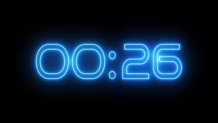 Neon Countdown timer clock number 26 illustration.