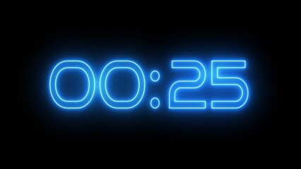 Neon Countdown timer clock number 25 illustration.
