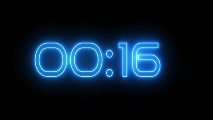 Neon Countdown timer clock number 16 illustration.
