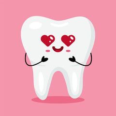Tooth character with love expression eyes