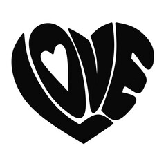 Word love in hearth shape silhouette design on white background,love word in heart shape on black color,black love word in hearth shape image,love text on hearth shape illustration 