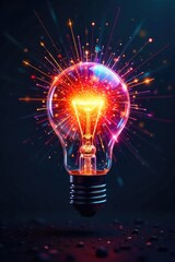 A lightbulb bursts with vibrant, multicolored light streaks against a dark background, symbolizing innovative thinking and creative breakthroughs , background, creativity, concept