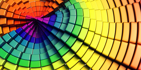 Obraz premium Vibrant 3D geometric pattern with a spectrum of rainbow colors.