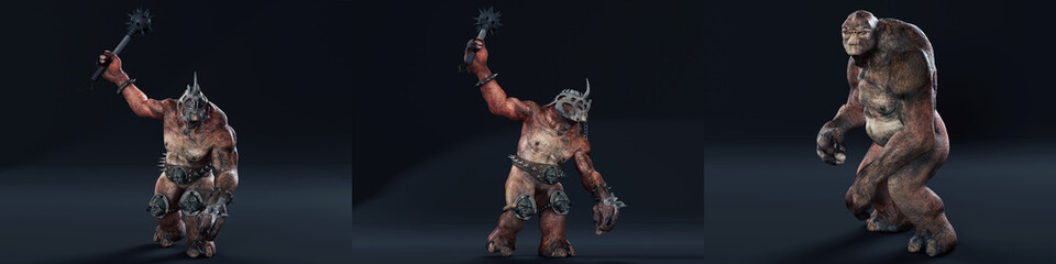 Fantasy creature holding a spiked mace in a dark, atmospheric setting.