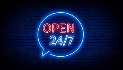 Neon sign graphic of open 24/7
