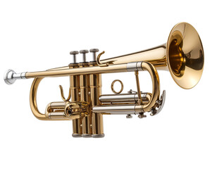 Obraz premium Shiny brass trumpet with detailed valves isolated on transparent background PNG