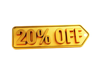 Eye-Catching New 20% Off Text with Elegant Gold Tag on a Transparent Background, Perfect for Sales and Promotional Graphics.