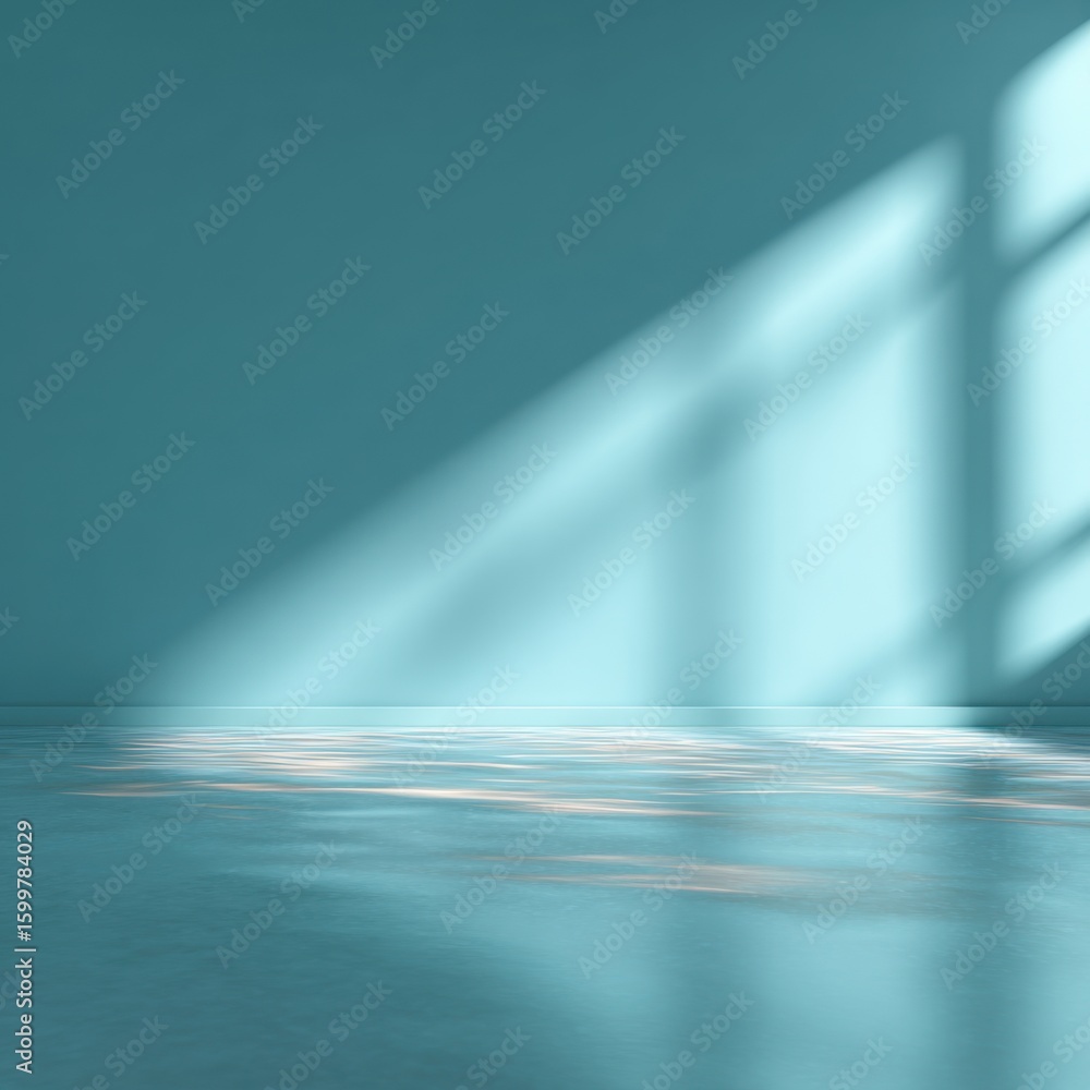 Poster sunlight streams through windows, creating gentle shadows on a smooth blue surface. the warm light e