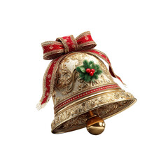 Elegant Gold Christmas Bell with Red Bow and Holly