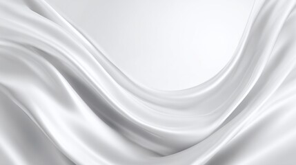 Smooth white fabric creates gentle waves and folds, giving an impression of elegance and simplicity. Light reflects softly off the surface, enhancing its texture.