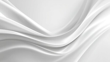 Fototapeta premium Delicate white fabric flows gracefully, forming soft curves and waves across a clean, smooth surface. The light captures subtle variations in texture and shade, creating a serene atmosphere.