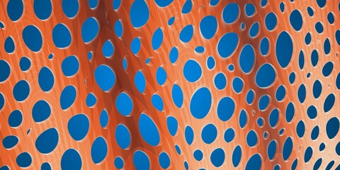 Abstract pattern of orange circular perforations against a vibrant blue background.