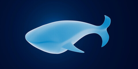 Abstract blue whale illustration on a dark background.
