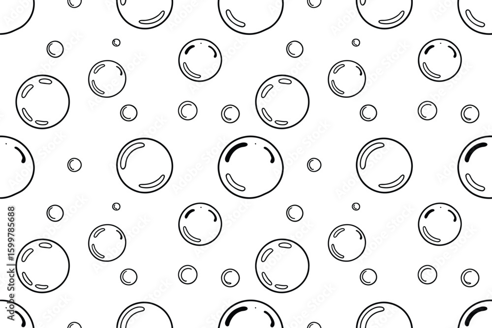 Aufkleber a repeating pattern of black and white bubbles of varying sizes scattered across a white background