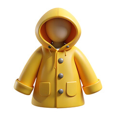 3D cartoon yellow raincoat with hood and buttons isolated on a transparent background