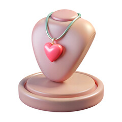 Pink heart pendant necklace on display stand isolated on a transparent background