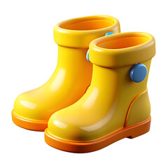 Yellow rain boots 3D illustration isolated on a transparent background