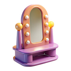 3D vanity mirror with lights in pastel colors isolated on a transparent background