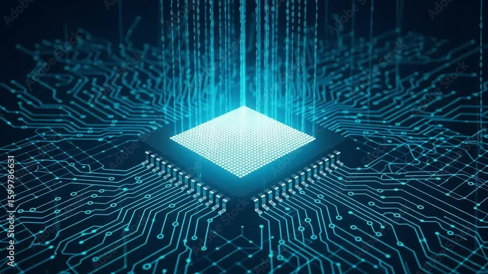 Aufkleber computer circuit board chip advanced technology microprocessor system ai on chip glowing energy colo