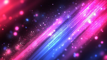 Obraz premium Abstract Neon Lights Background: Pink and Blue Dynamic Stripes with Glowing Particles