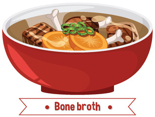 Vector Illustration of Bone Broth in Red Bowl
