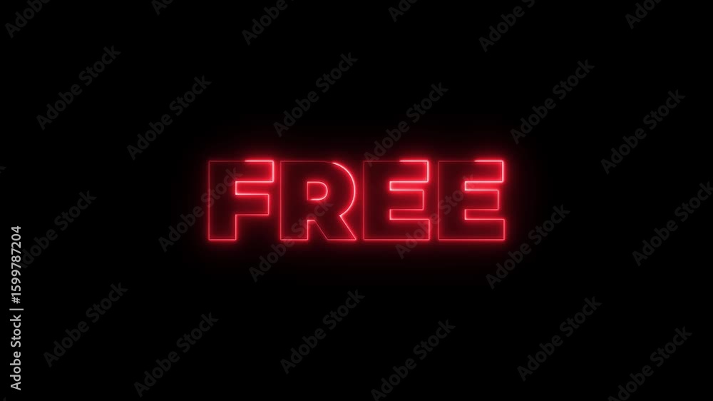 Poster neon free text on alpha loop. glowing free text by neon lights signboard animated free text futurist