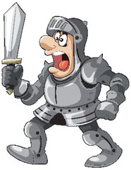 Cartoon Knight in Armor Holding Sword