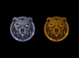 fantasy rpg medieval golden and silver stone animal head badge emblem medal crest of bear
