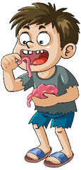 Cartoon Boy Eating Worms with Enthusiasm