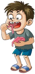 Fototapete Cartoon Boy Eating Worms with Enthusiasm © GraphicsRF