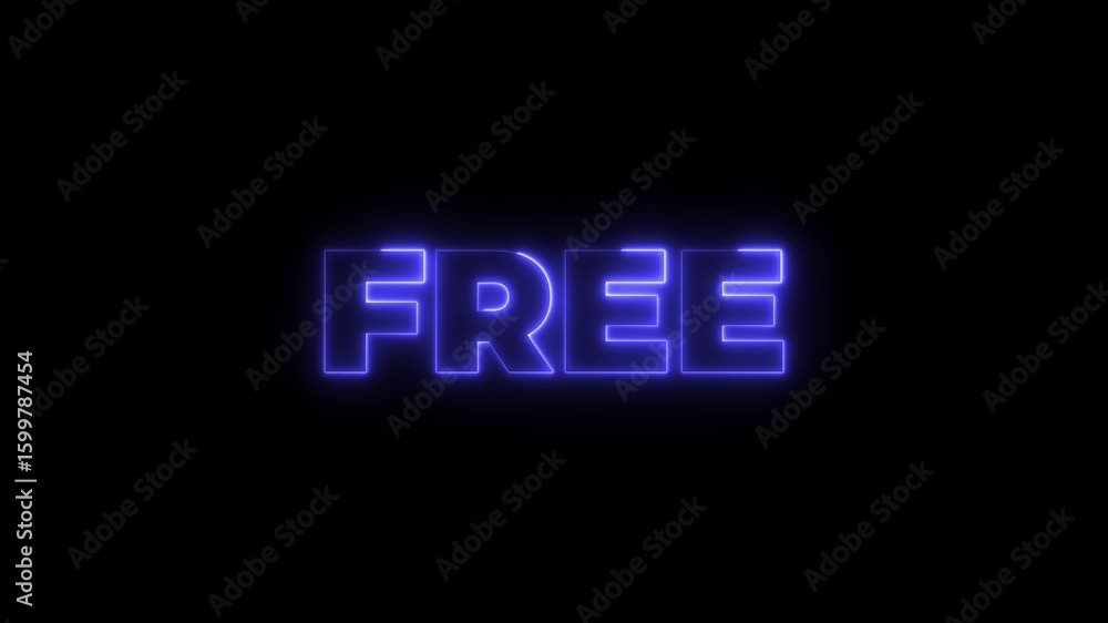 Poster neon free text on alpha loop. glowing free text by neon lights signboard animated free text futurist