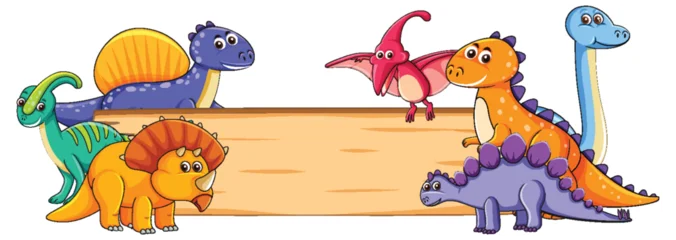 Fototapete Colorful Dinosaur Cartoon with Blank Wooden Sign © GraphicsRF